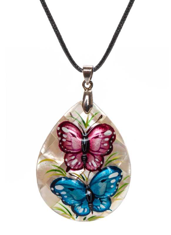 40x50 mm Buiterflies hand painted Nacre Pendant (by Tatiana Shkatulka Crafts)
