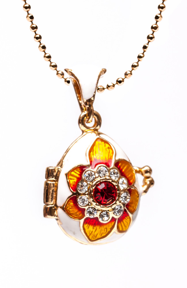 Flower Opening White and Yellow Egg Pendant