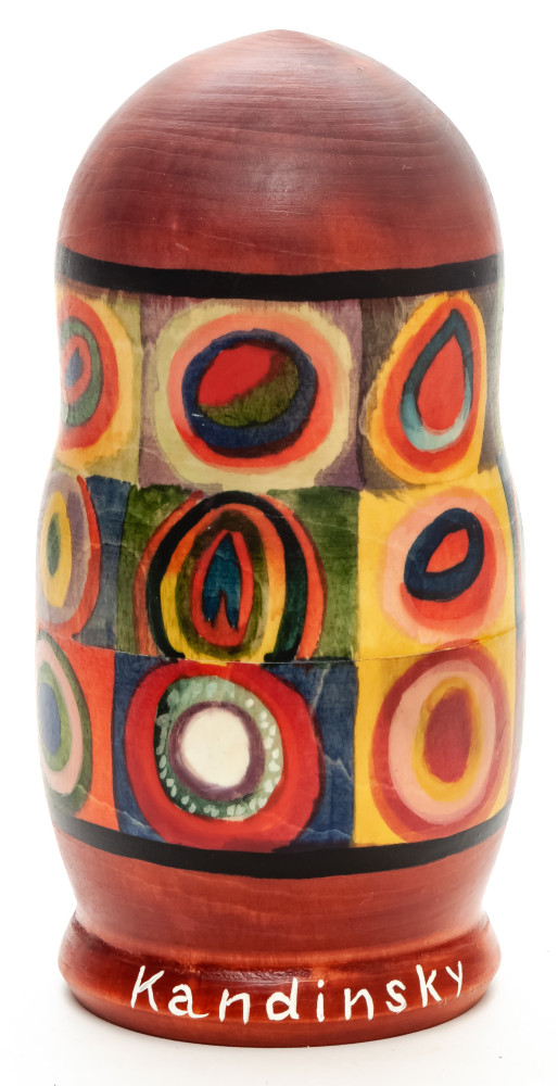 160 mm Squares with Concentric Circles by Kandinsky hand painted on wooden Matryoshka doll 5 pcs