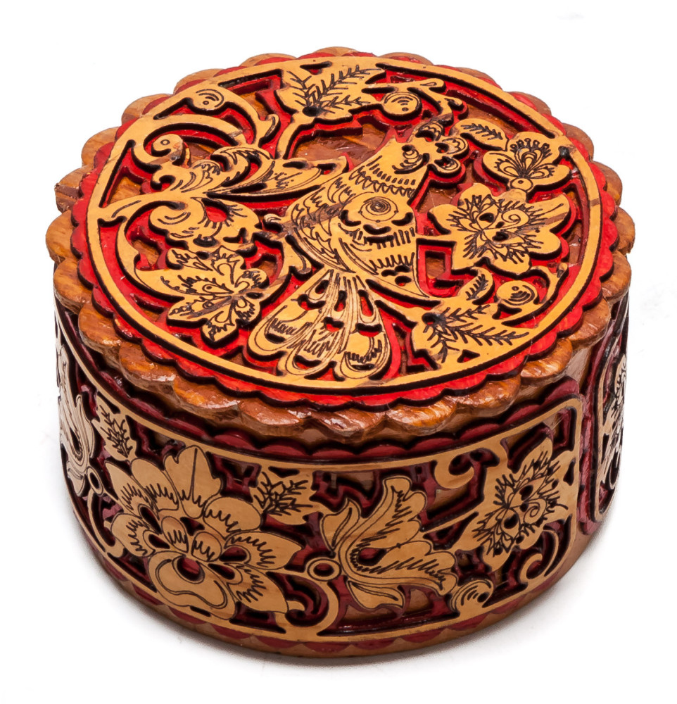d 60 mm Siberian Patterns hand made Birchbark Jewelry Box (by Maxim Birch)