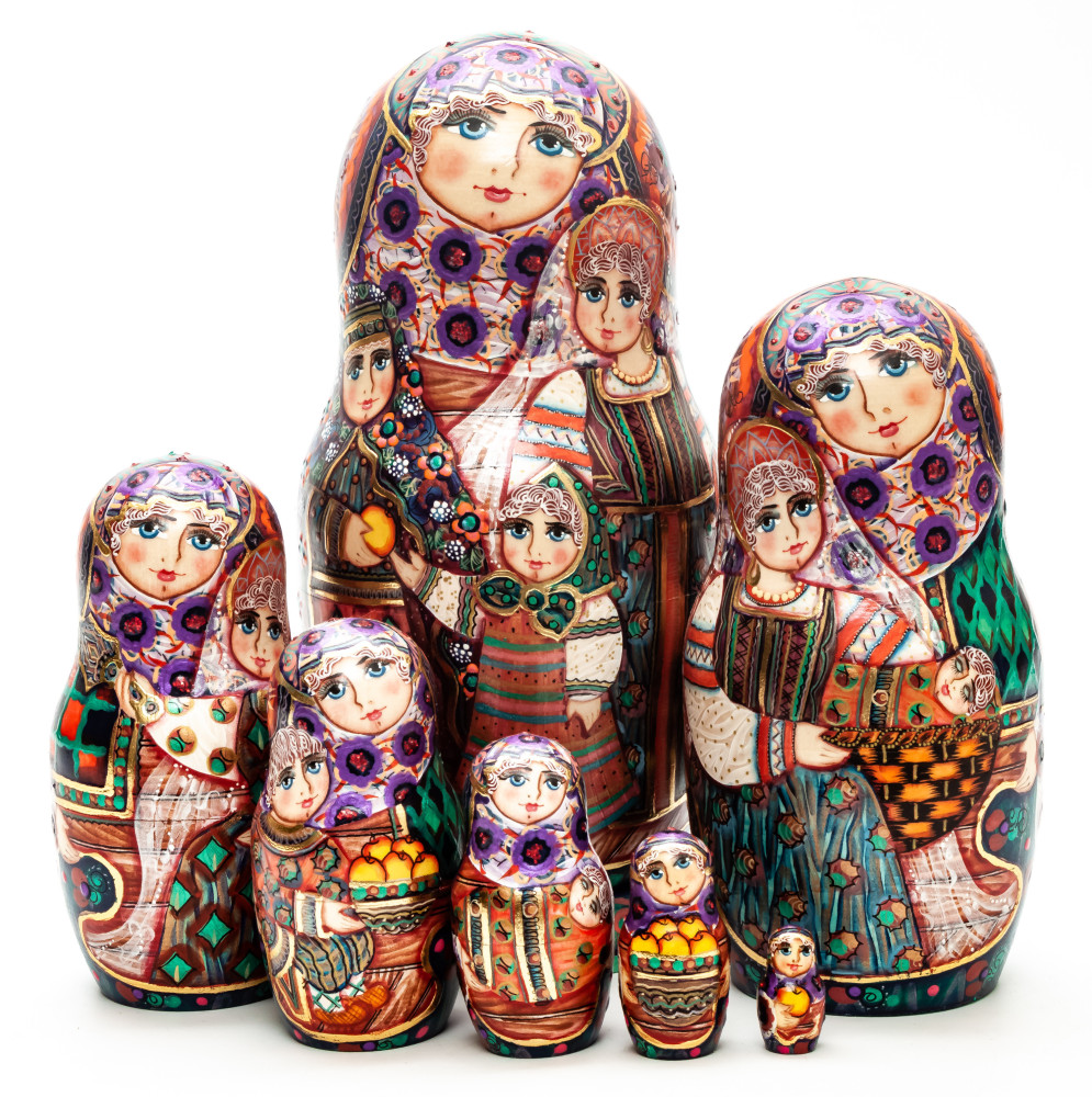  7 pcs Mother with Daughters Matryoshka Dolls Traditional painted by M Bogachev