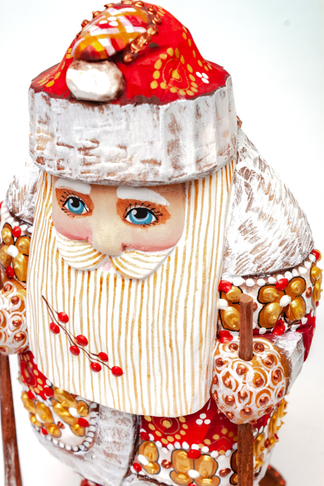 200 mm Santa Claus Skiing hand carved and painted wooden statue (by Natalia Workshop)