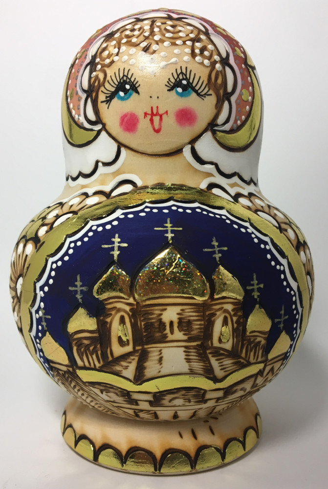 130 mm Moscow Cathedrals hand painted and burnt Wooden Matryoshka Doll 10 pcs (by Natalie Studio)