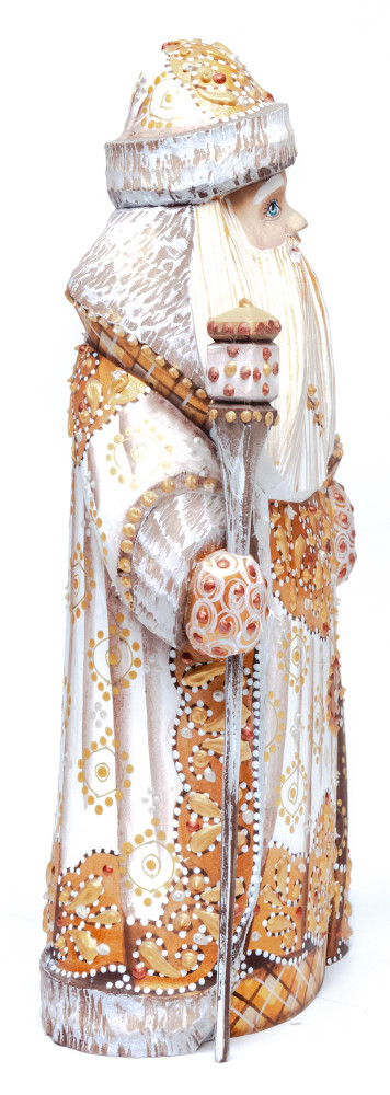 220 mm Santa with a Magic Staff and a Bag Carved Wood Hand Painted Collectible Figurine (by Natalia Nikitina Workshop)