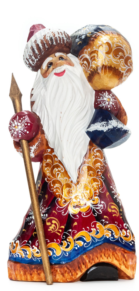 240 mm Santa Claus with a Magic Staff and a Bag Carved Wood Hand Painted Collectible Figurine  (by Igor Carved Wooden Figures Studio)