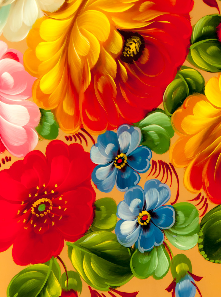 345x450 mm Zhostovo Patterns hand painted and lacquered by Gogina Metal Forged Tray (by Lada Crafts)