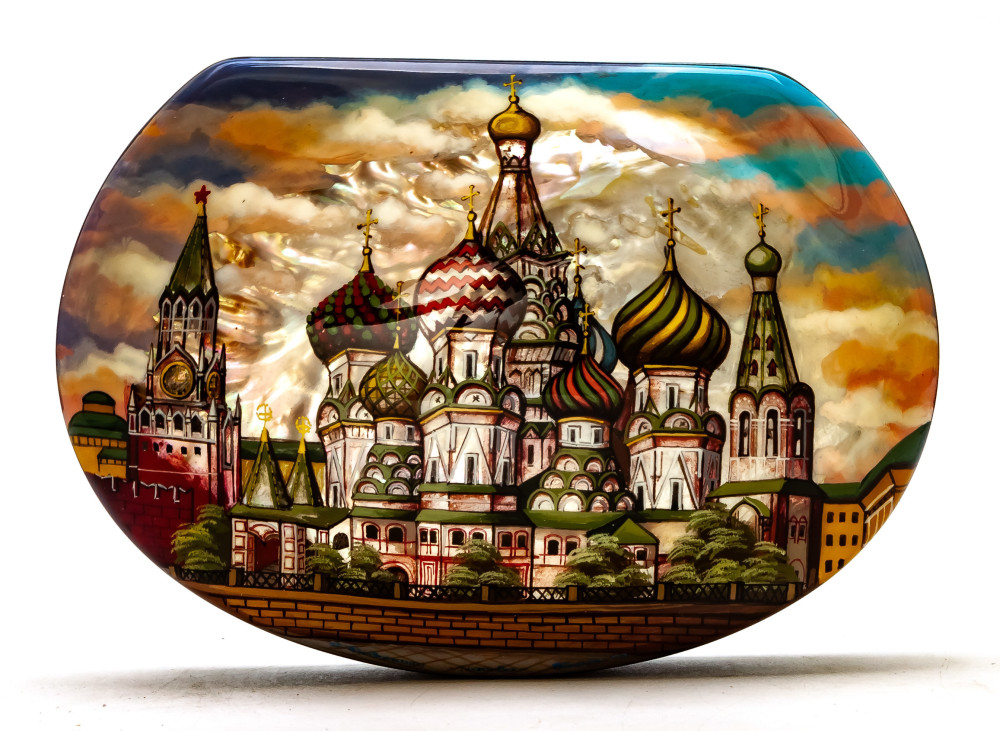 170x120mm Saint Basil Cathedral hand painted on pearl shell lacquered box from Fedoscino (by Tatiana Arts)