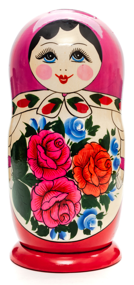 230 mm Pink Head Semenovskaya handpainted wooden Matryoshka Doll 9 pcs (by Ivan Studio)