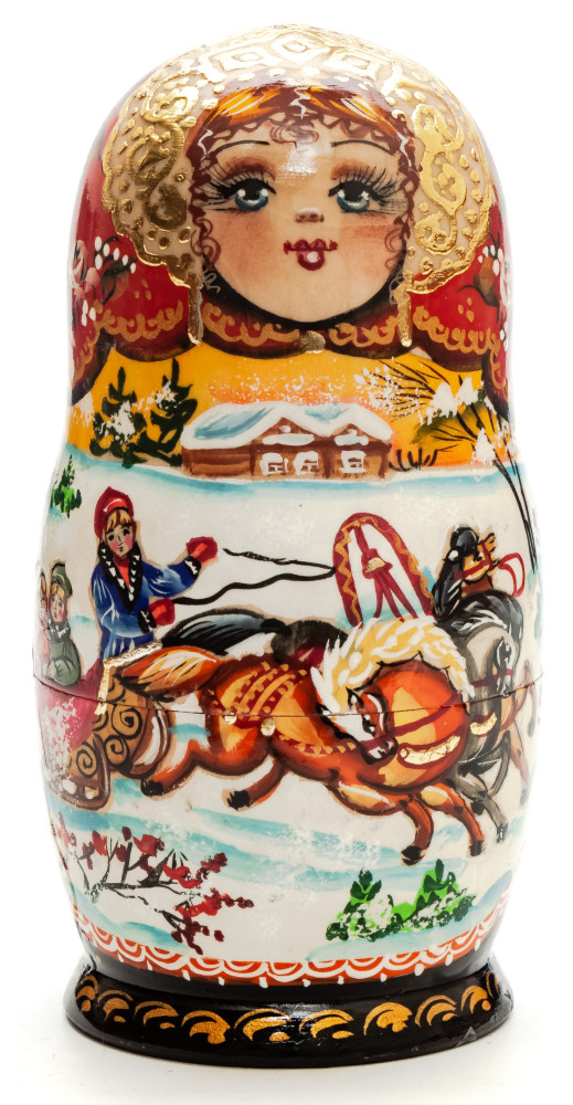 160mm Russian Winter hand painted Matryoshka doll 5pcs