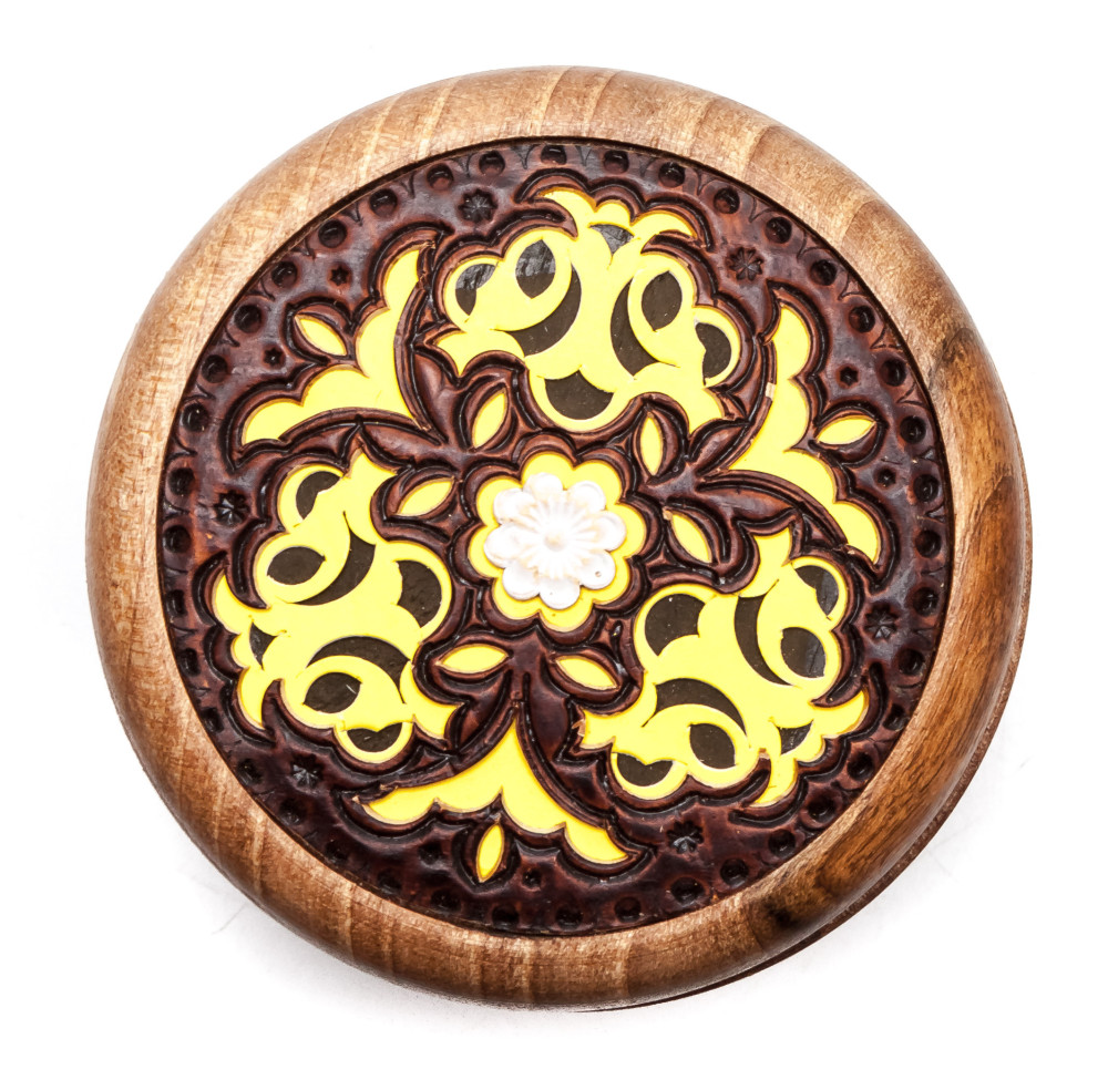 d 60 mm Siberian Patterns hand made Birchbark Jewelry Box (by Maxim Birch)