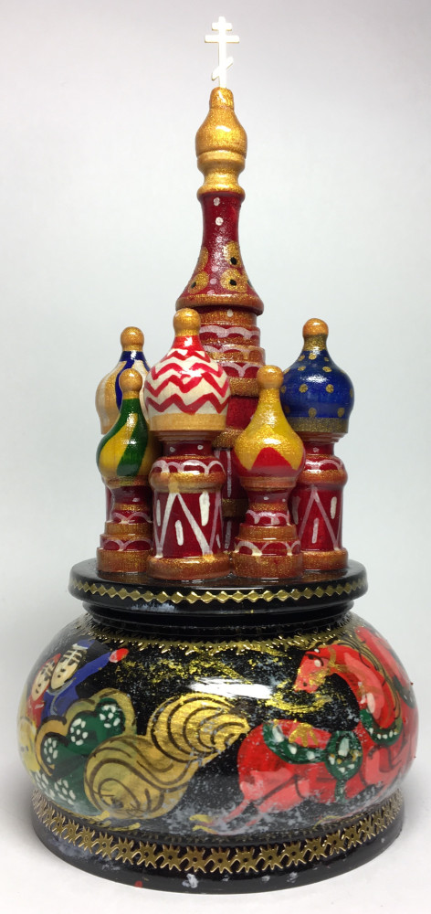 190 mm Saint Basil's Cathedral Russian Troika Music Box hand painted Wooden Music Box (by Nightingale Crafts)