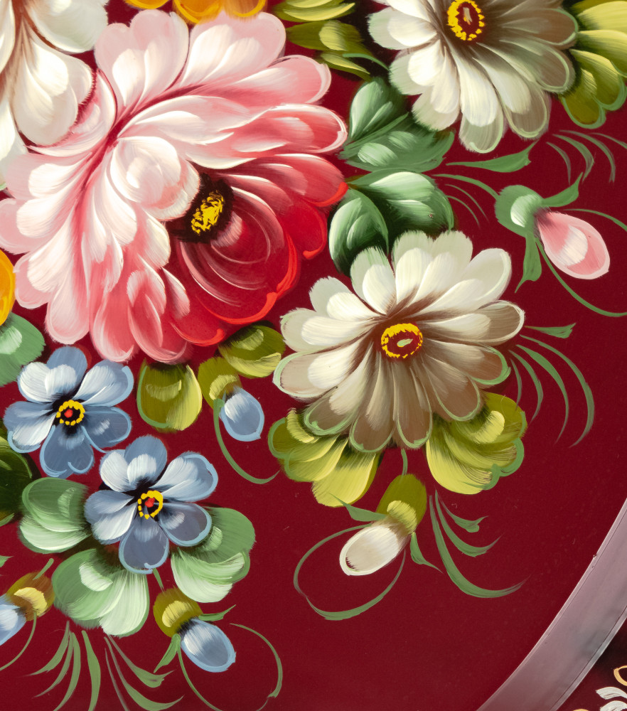 300x395 mm Zhostovo Patterns hand painted and lacquered by Gogina Metal Forged Tray (by Lada Crafts)