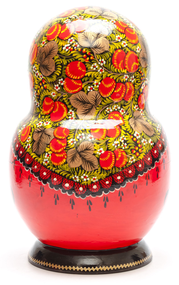 230 mm Khokhloma hand painted wooden Matryoshka doll 15 pcs (by Raissa Studio)