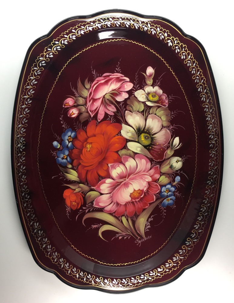 Zhostovo Hand Painted Metal Tray