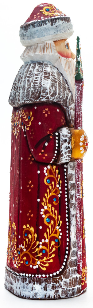 230 mm Santa with a Magic Staff and a Bear handpainted Wooden Carved Statue (by Natalia Nikitina Workshop)