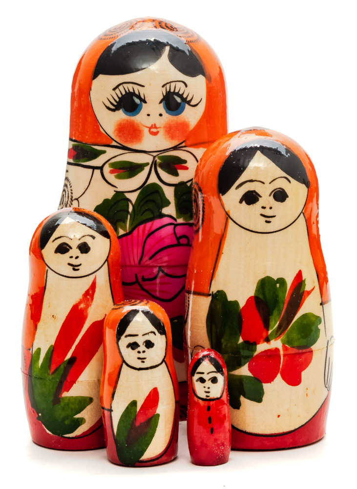 105 mm Orange Head Semenovskaya handpainted wooden Matryoshka Doll 5 pcs (by Ivan Studio)