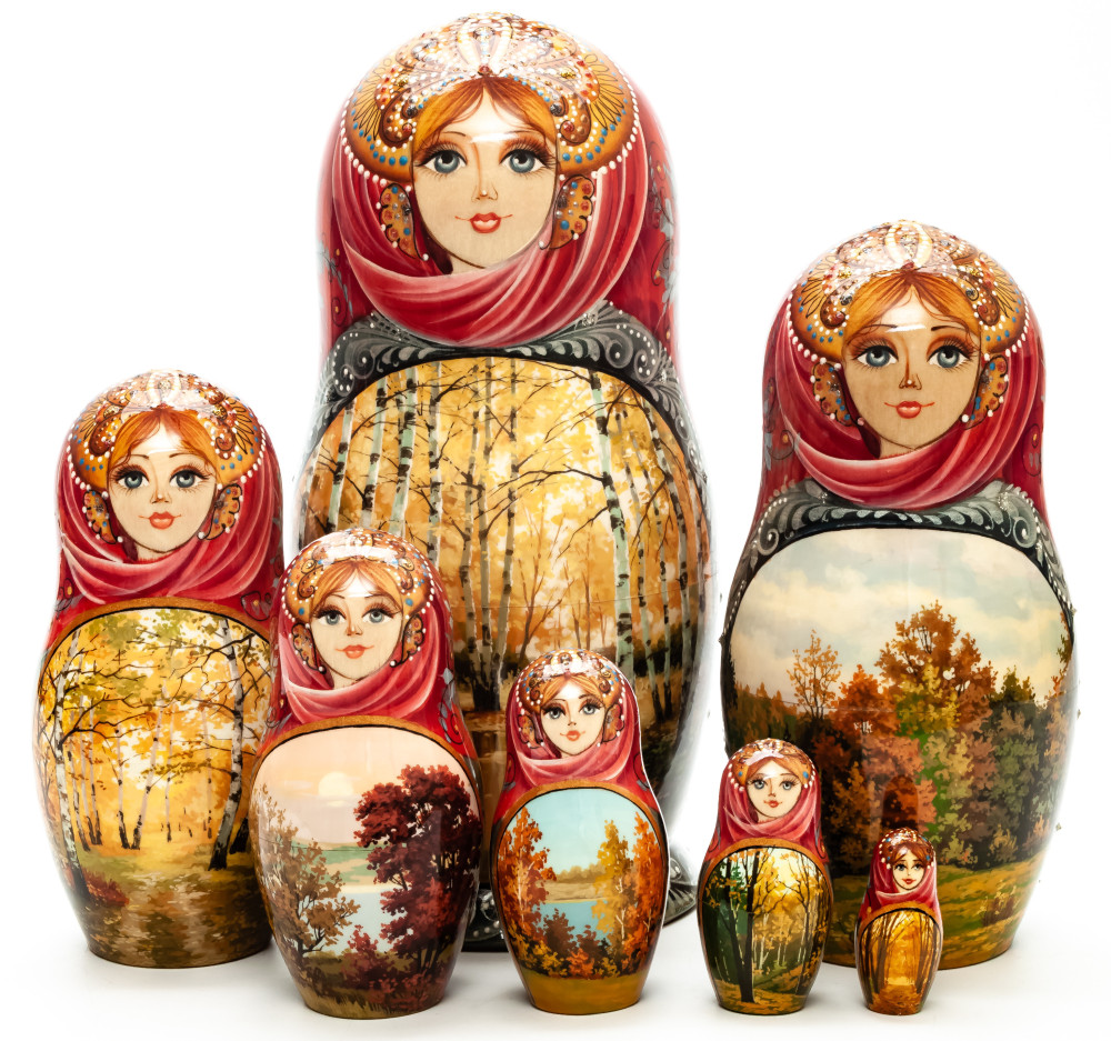 220 mm Autumn Foresthand painted on Wooden Matryoshka doll 5 pcs (by Natalia Crafts)
