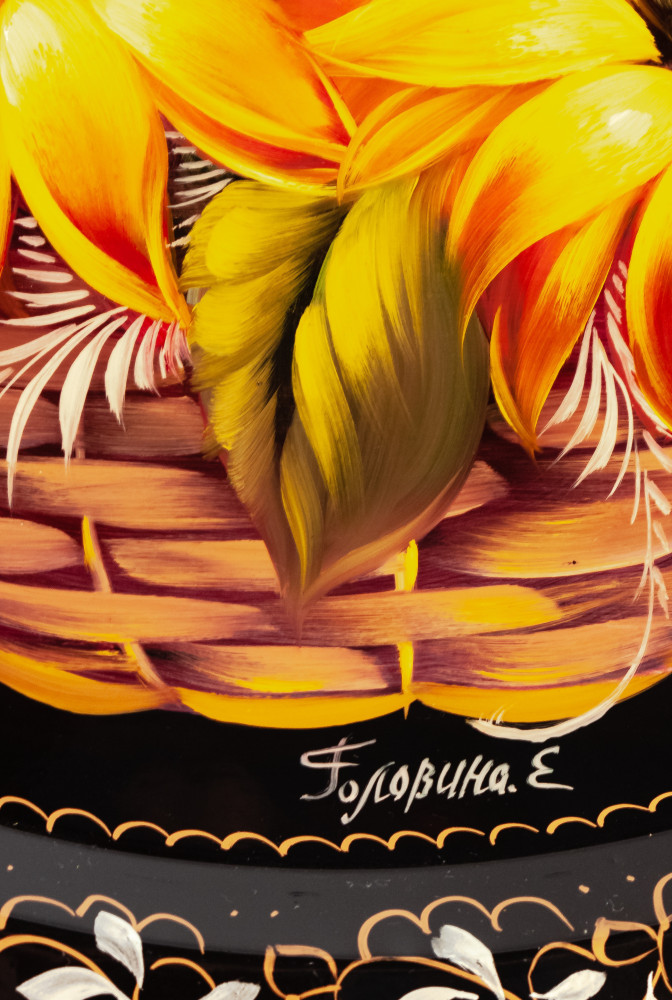 d 420 mm Zhostovo Patterns hand painted and lacquered by Golovina Metal Forged Tray (by Lada Crafts)