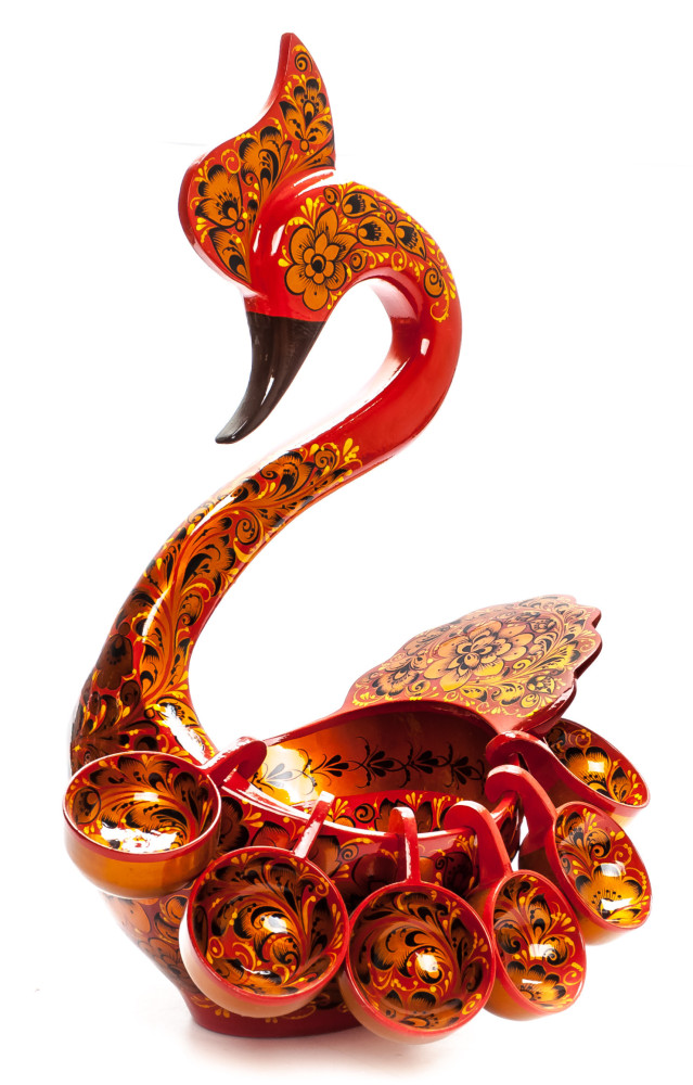 185x265 mm Duck Khokhloma hand painted wooden Ladle for Wine with small Ladles