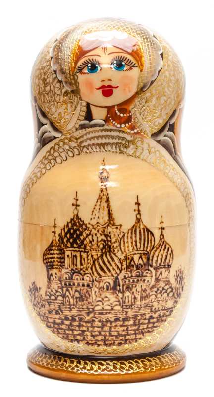 260 mm Moscow Saint Basil Cathedral hand painted burnt Matryoshka Doll 10 pcs inside (by Valery Studio)