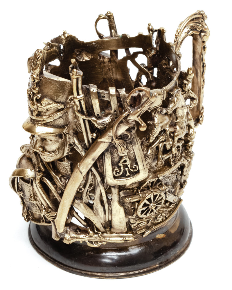 The Battle of Borodino Cast Brass Tea Glass Holder with Faceted Glass (by Kolchugino)