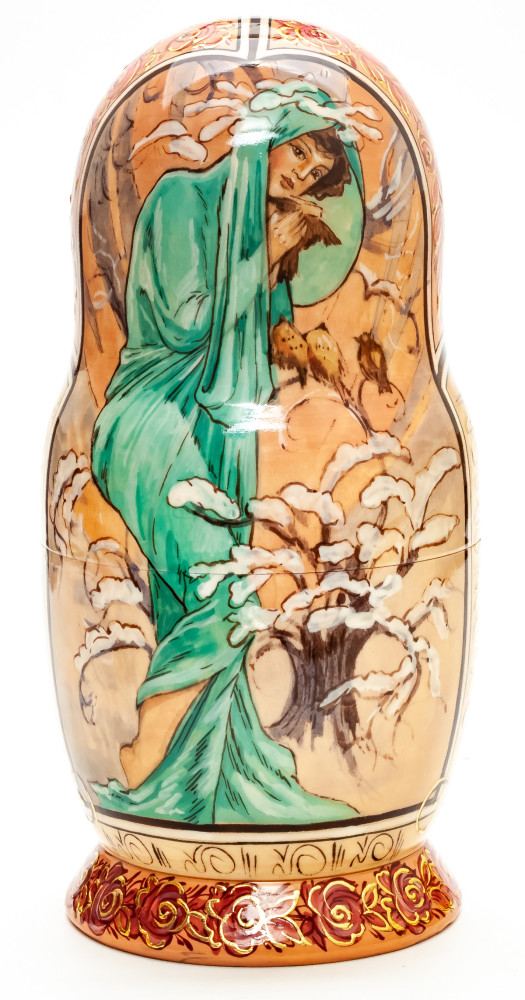 220 mm Winter hand painted on Wooden Matryoshka doll 7 pcs (by Trifinov Studio)