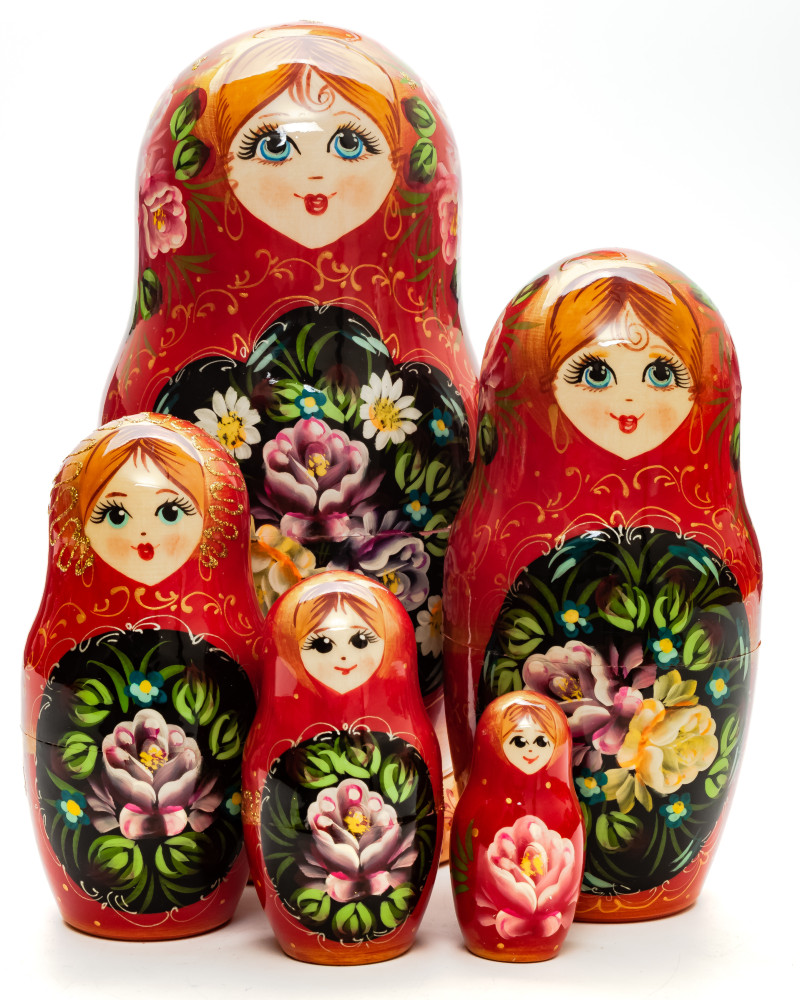 200 mm Summer Flowers hand painted Russian Matryoshka Doll 5pcs (by Summer Shine)