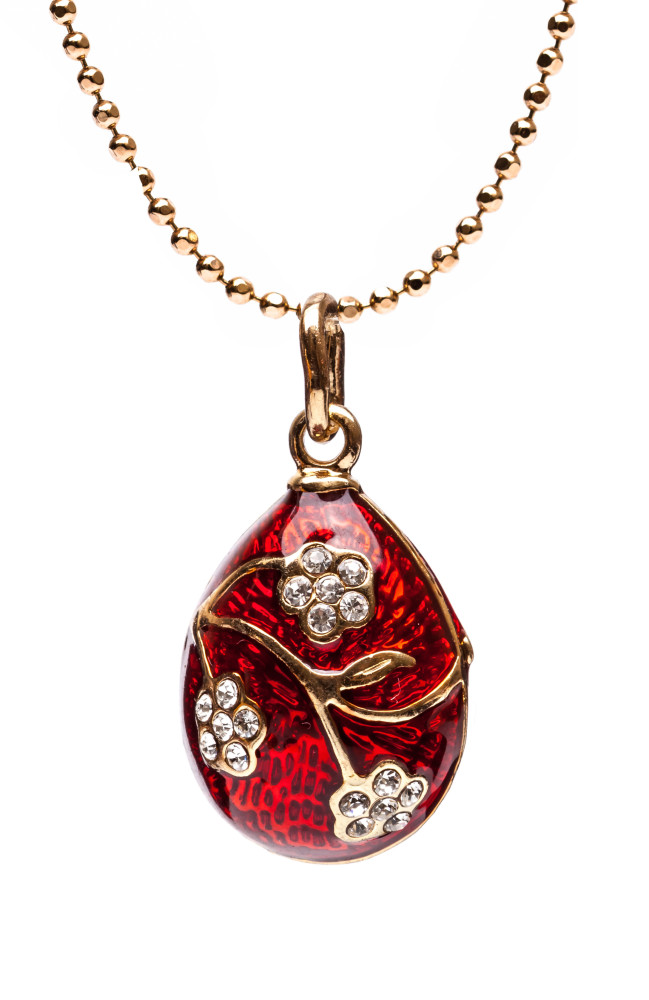 Three Daisies on a Branch Red Egg Pendant
