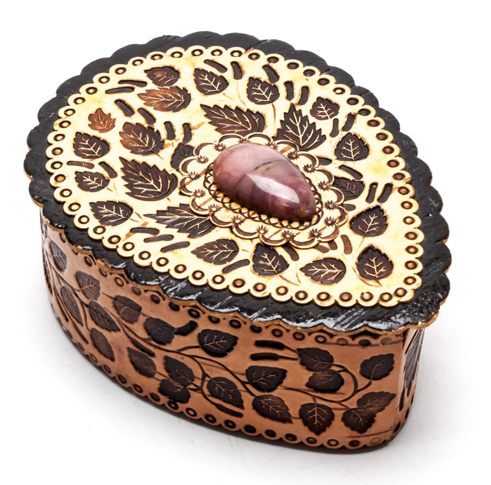 70x95 mm Siberian Patterns hand made Birchbark Jewelry Box (by Maxim Birch)