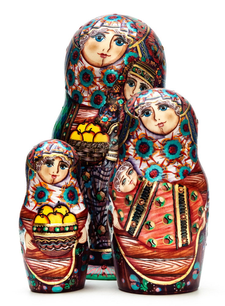 3 pcs Russian Family Matryoshka Dolls Traditional painted by M Bogachev