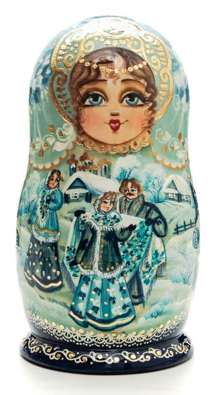 180 mm Russian Winter hand painted on Wooden Matryoshka doll 7 pcs (by Valeria Crafts)