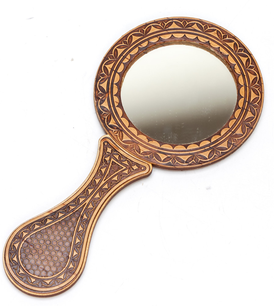80x160 mm Wolf hand made Birchbark Mirror (by Maxim Birch)