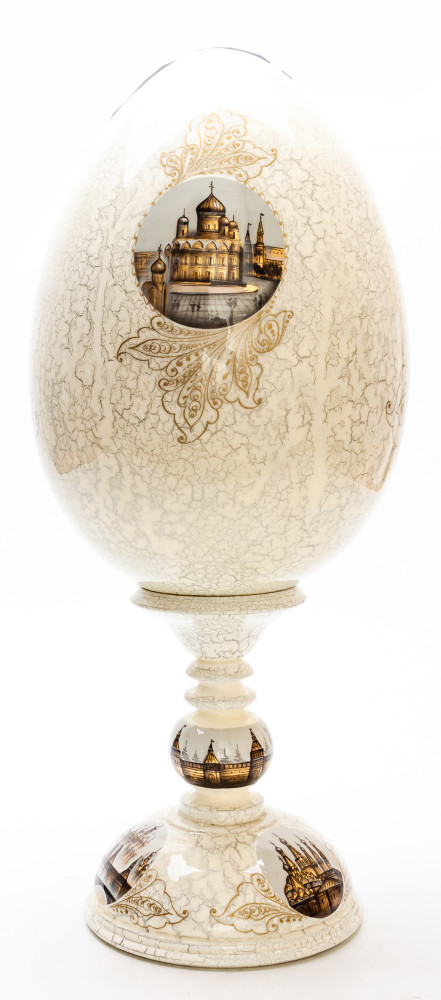410 mm Moscow hand painted on red colored wooden Egg with standby (by Tatiana Crafts)