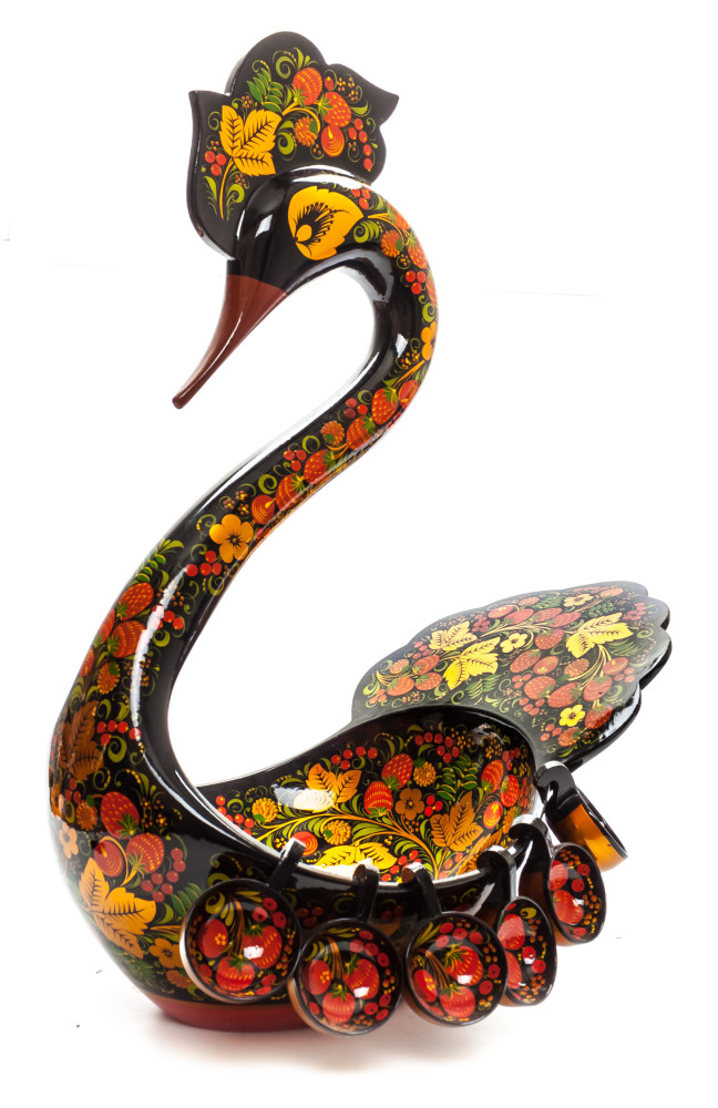 225x360 mm Duck Khokhloma hand painted wooden Ladle for Wine with small Ladles