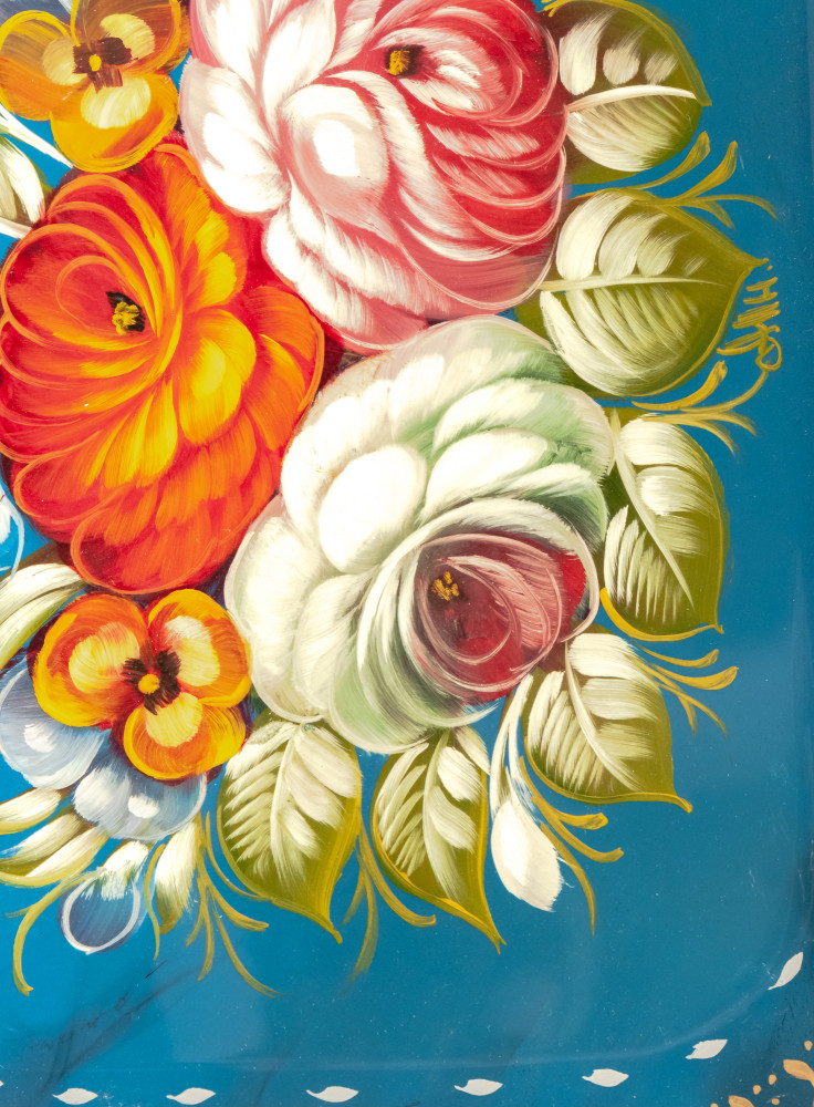 250x320 mm Zhostovo Patterns hand painted and lacquered Metal Forged Tray (by Lada Crafts)