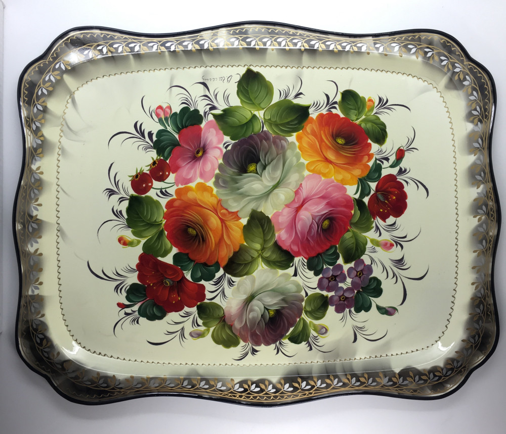 U 46x36 Zhostovo Hand Painted Metal tray