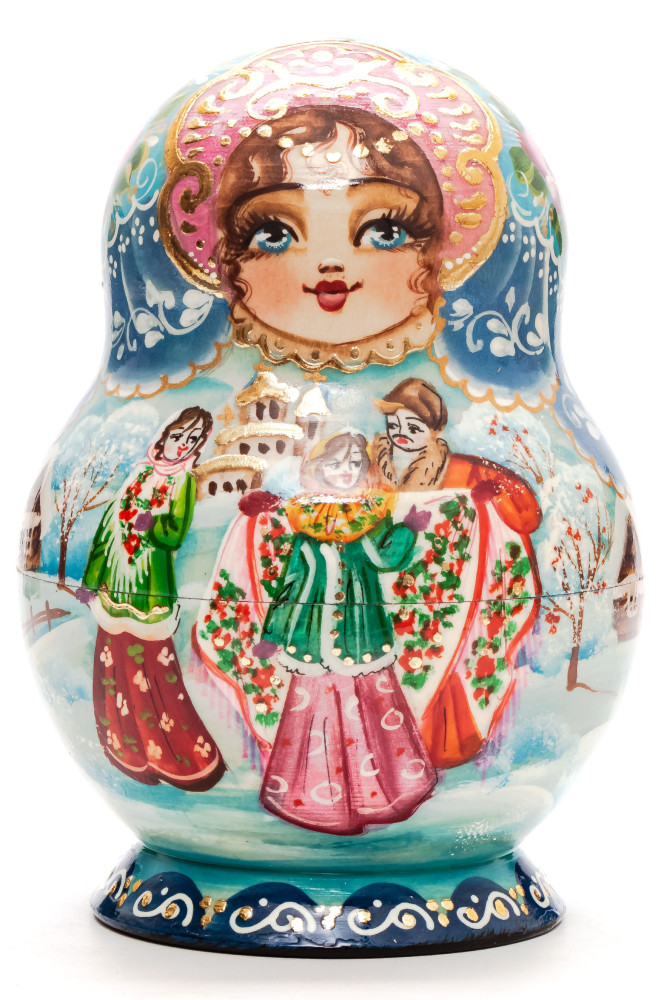 140mm Russian Winter hand painted Matryoshka round doll 10pcs