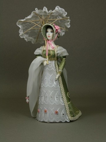 Russian Girl hand made Porcelain Doll in a 19th century Dress with an Umbrella - 11 Inches (by Le Russe)