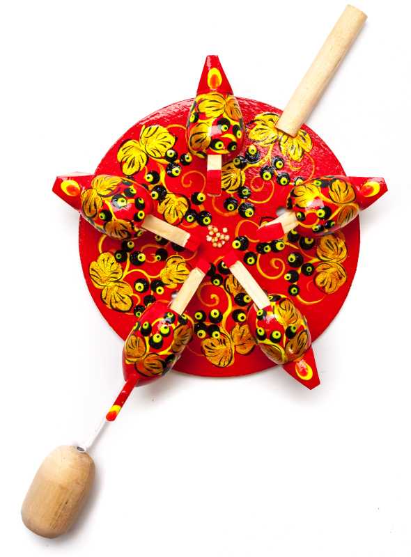 200x140 mm Pecking Chicken Hand Carved and Painted Russian Wooden Khokhloma Toy (by Bogorodskoe Studio)