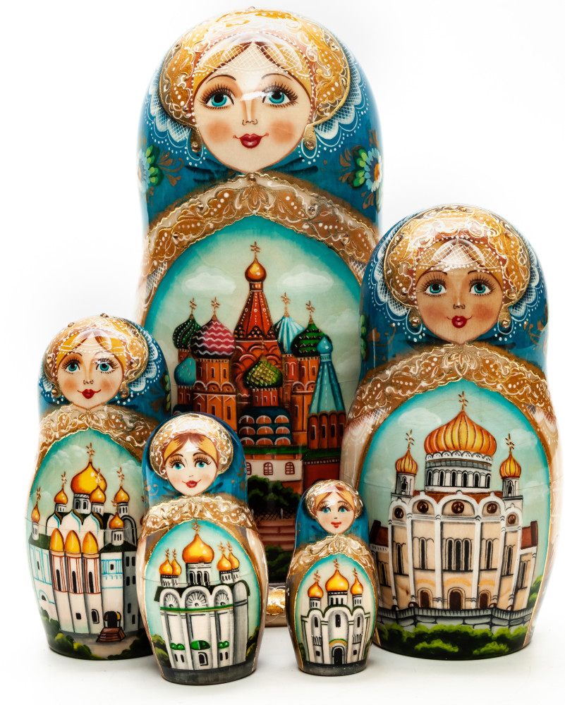 200mm Moscow Saint Basil Cathedral hand painted Matryoshka round Doll 5pcs (by A Studio)