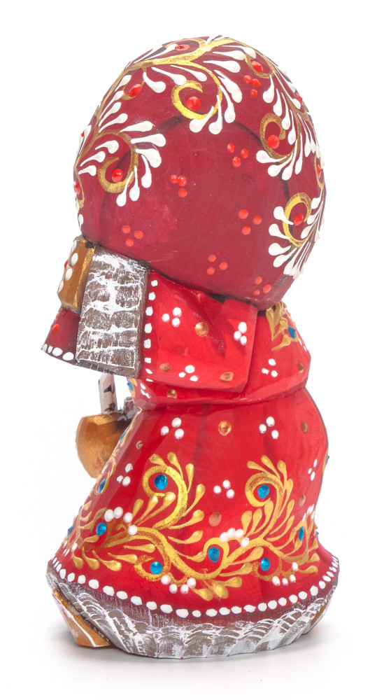 135 mm Santa with a Magic Staff and a Bag Carved Wood Hand Painted Collectible Figurine (by Natalia Nikitina Workshop)