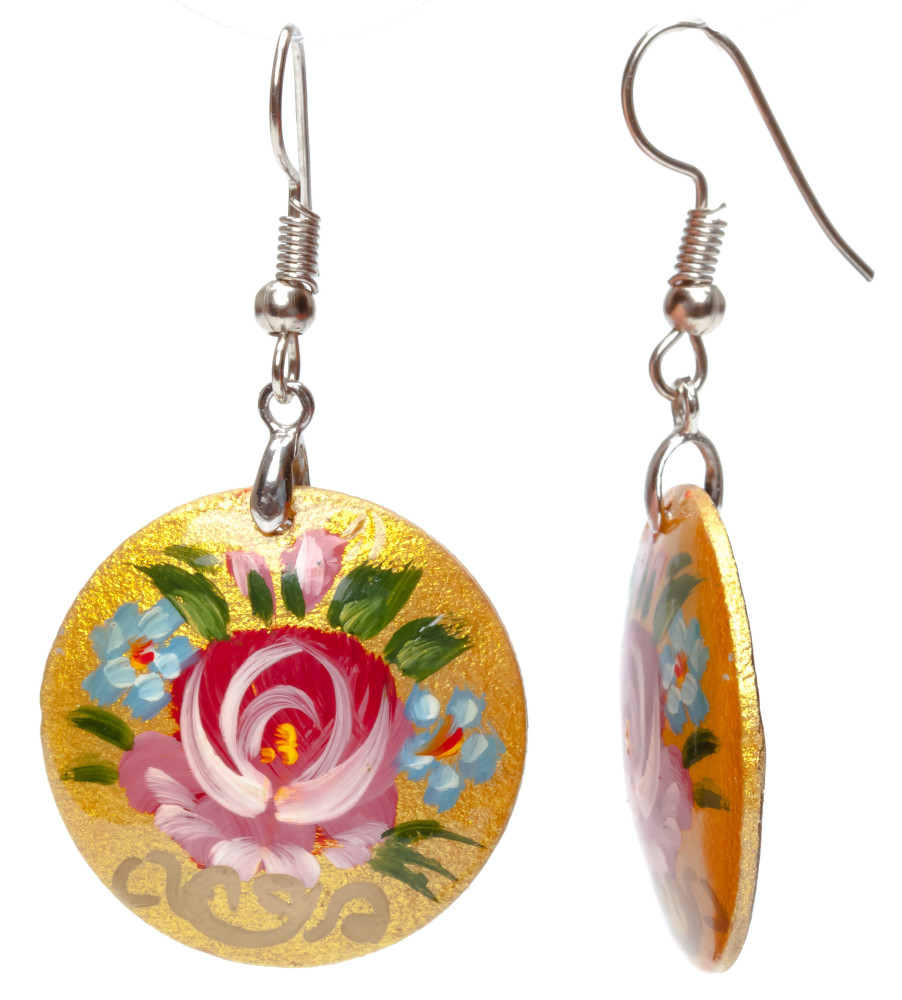 d 25mm Zhostovo wooden Earrings (by Lada Workshop)