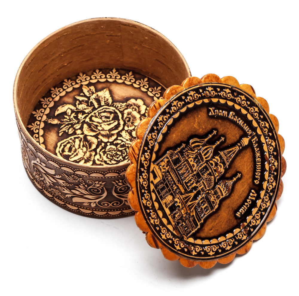d 65 mm Saint Basil Cathedral hand made Birchbark Jewelry Box (by Maxim Birch)