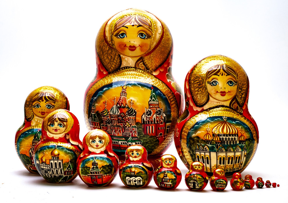 200 mm Moscow Cathedrals Hand painted Matryoshka doll 15 pcs inside round shape (by Valery Studio)