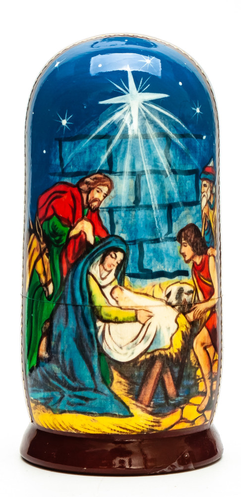 110mm The Nativity of Jesus hand painted on wooden Matryoshka doll 5 pcs (by 3A Studio)