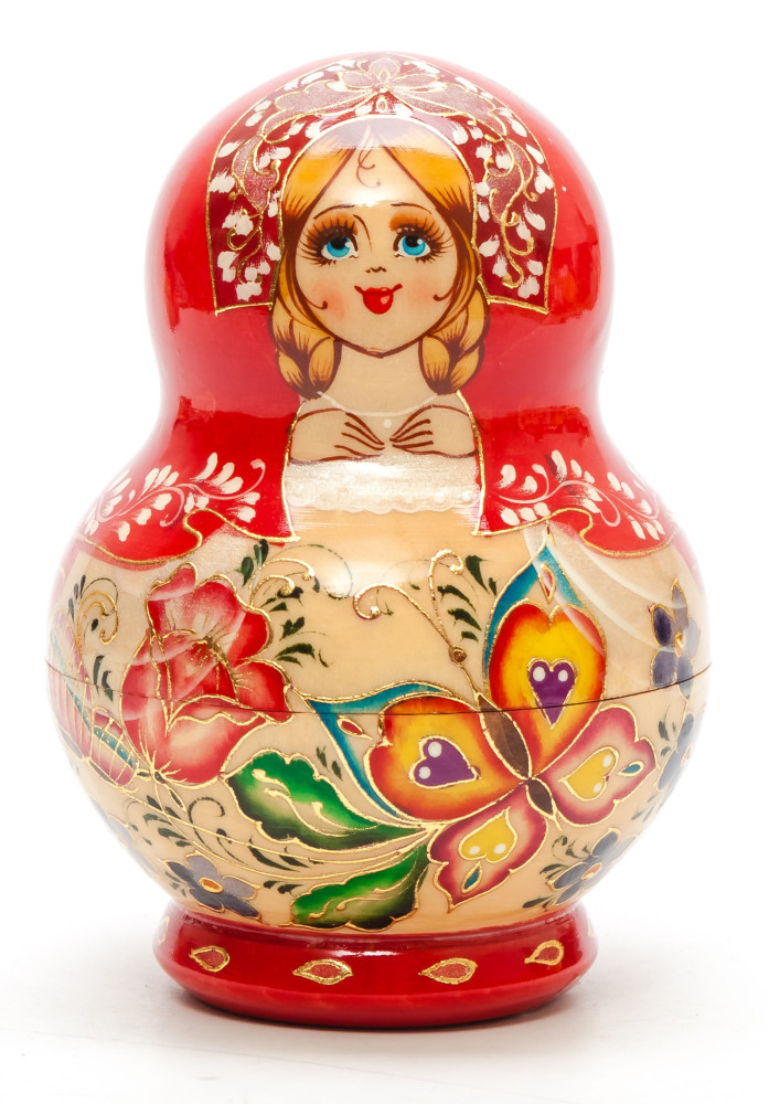 120 mm Flowers hand painted on Wooden Matryoshka round doll 10 pcs (by Skazka)