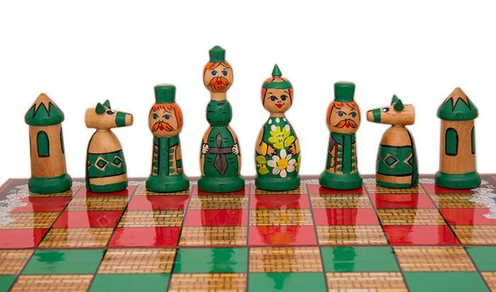 Wooden Chess Board with Matryoshka Hand Painted Chess Pieces