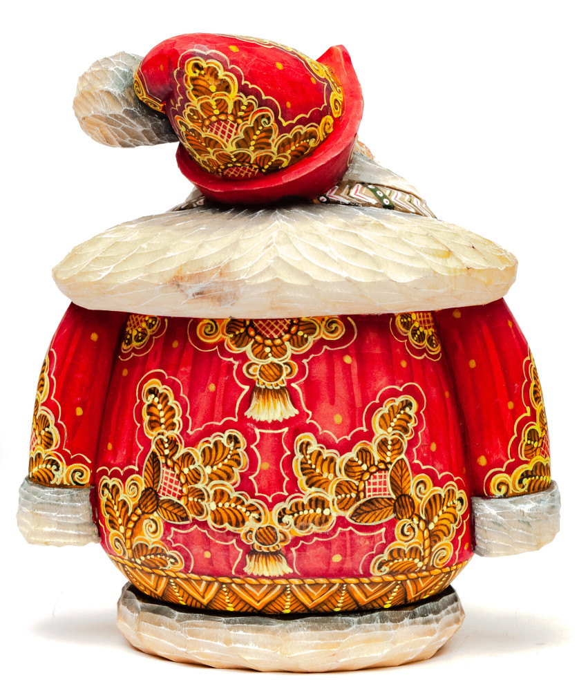 180 mm Round Santa Claus in a red Cap with Ornamental Painting (Kikin studio)