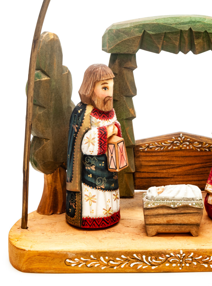 Nativity Set of 6 handpainted Carving Wooden Figures with Flying Angel