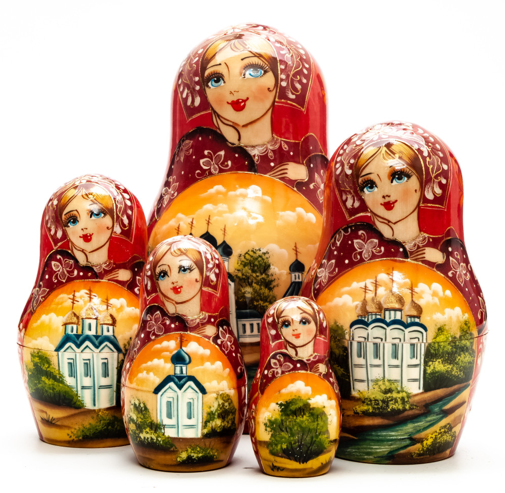 160 mm Saint Basil Cathedral hand painted on Wooden Matryoshka doll 5 pcs (by Valeria Crafts)